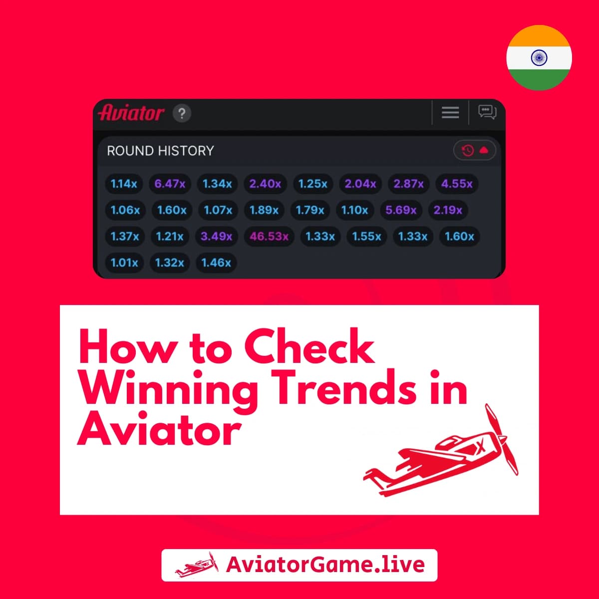 Screenshot of Aviator game round history with text on how to check winning trends